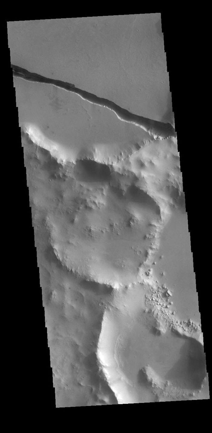 This image from NASA's Mars Odyssey shows a section of Cerberus Fossae.