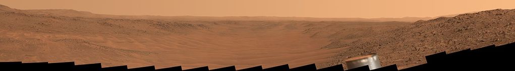 Perseverance captured this mosaic looking downstream of the dune-filled Neretva Vallis river channel on May 17, 2024. The channel fed Jezero Crater with fresh water billions of years ago.