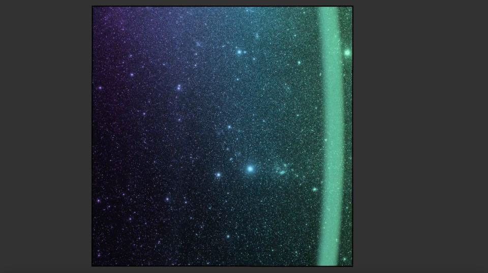 This video shows SPHEREx's field of view as it scans across one section of sky inside the Large Magellanic Cloud, with rainbow colors representing the infrared wavelengths the telescope's detectors see.