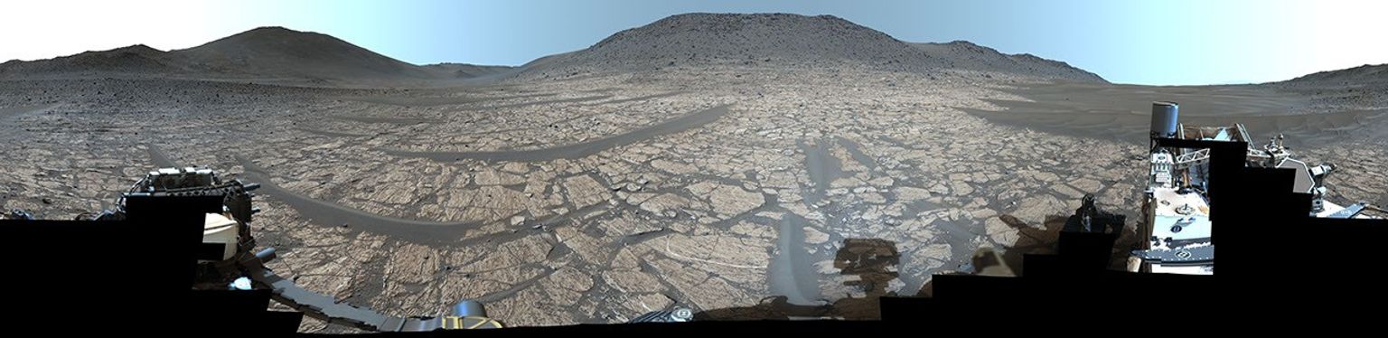 NASA's Perseverance rover used its Mastcam-Z instrument to capture this 360-degree panorama of a region on Mars called Bright Angel. Cheyava Falls was discovered in the area slightly right of center.