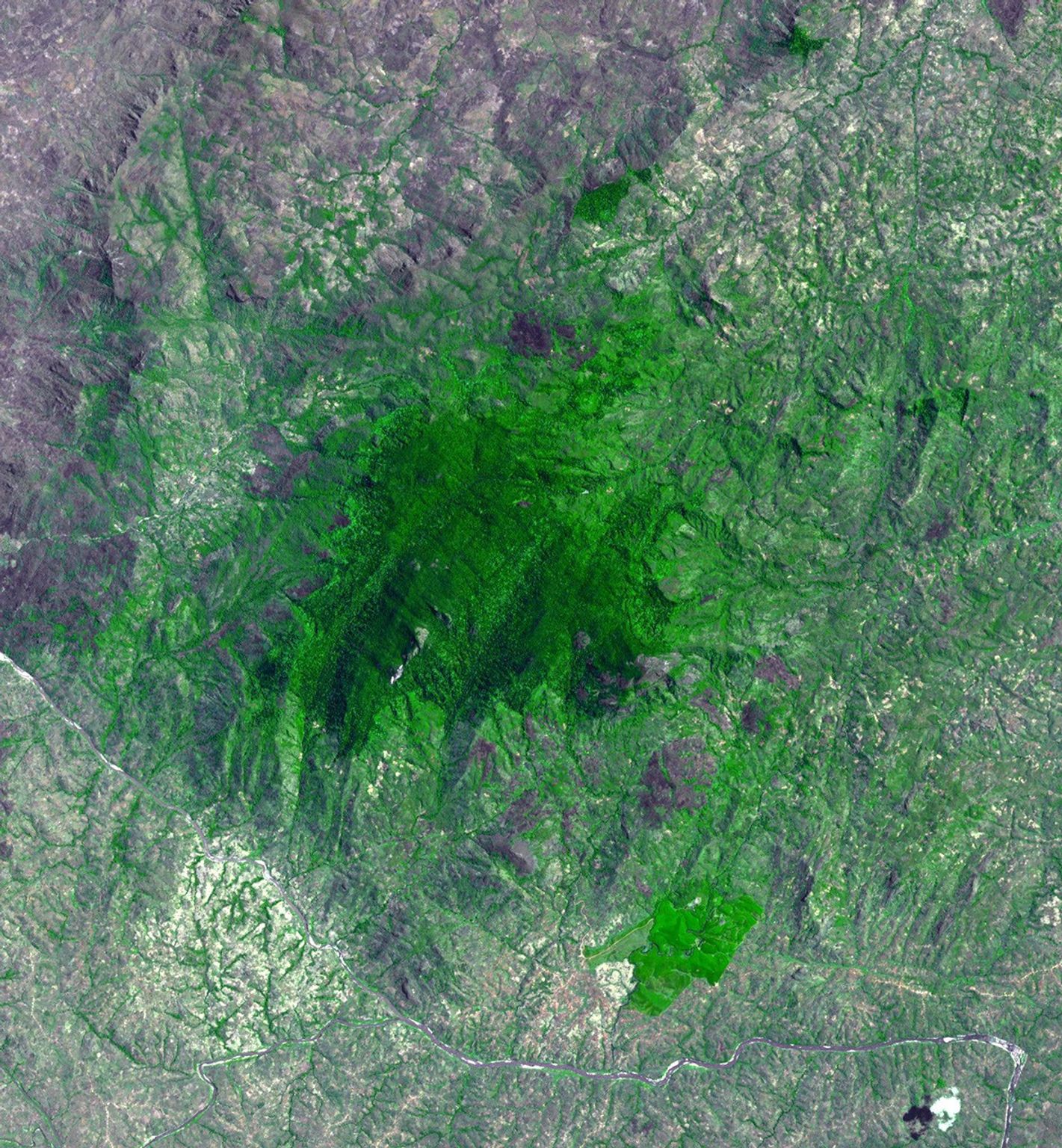 NASA's Terra spacecraft shows Mount Mabu in northern Mozambique, famous for its old-growth rain forest.
