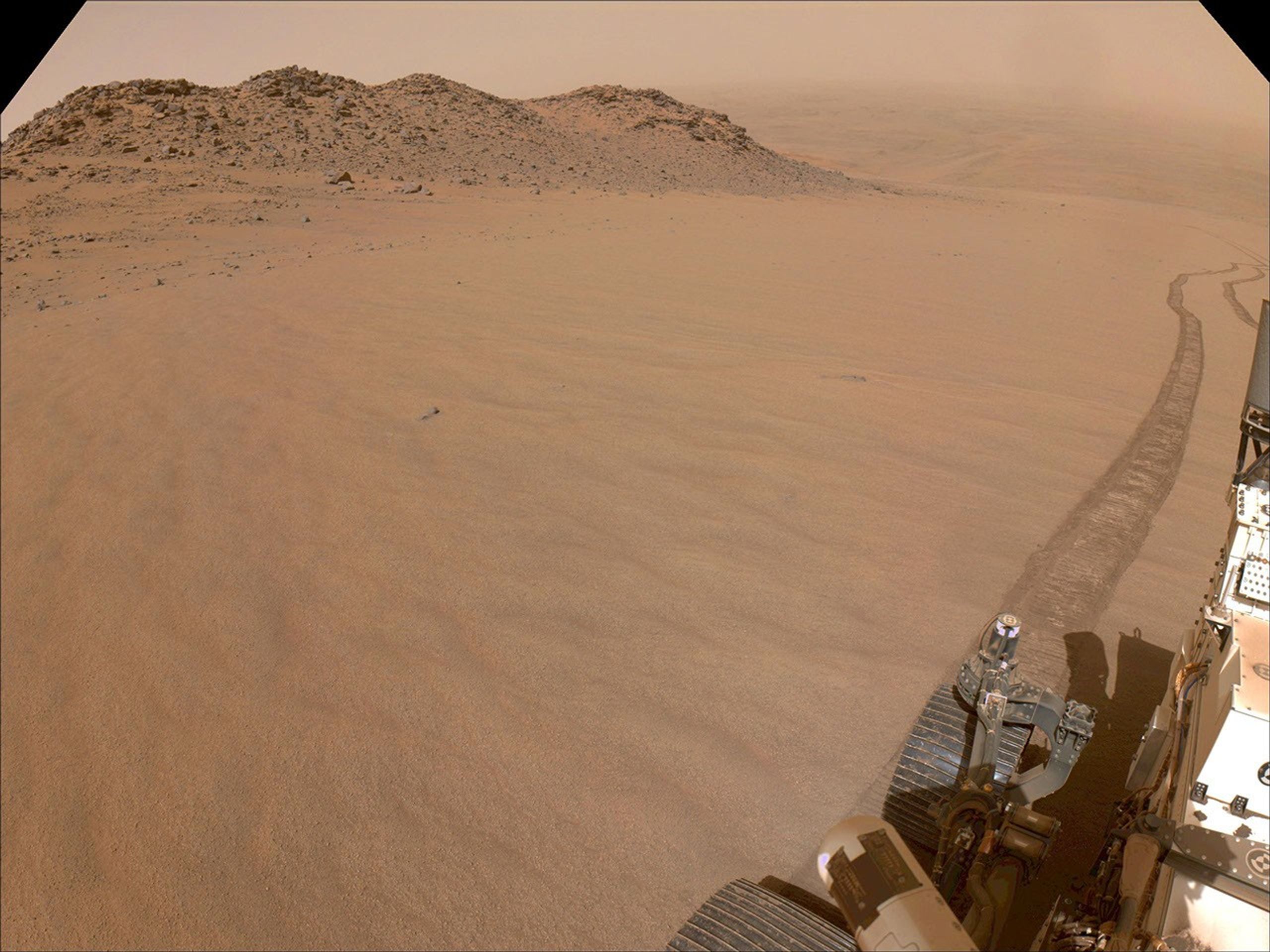 NASA's Perseverance Mars rover captured this scene showing the slippery terrain that's made its climb up to the rim of Jezero Crater challenging.