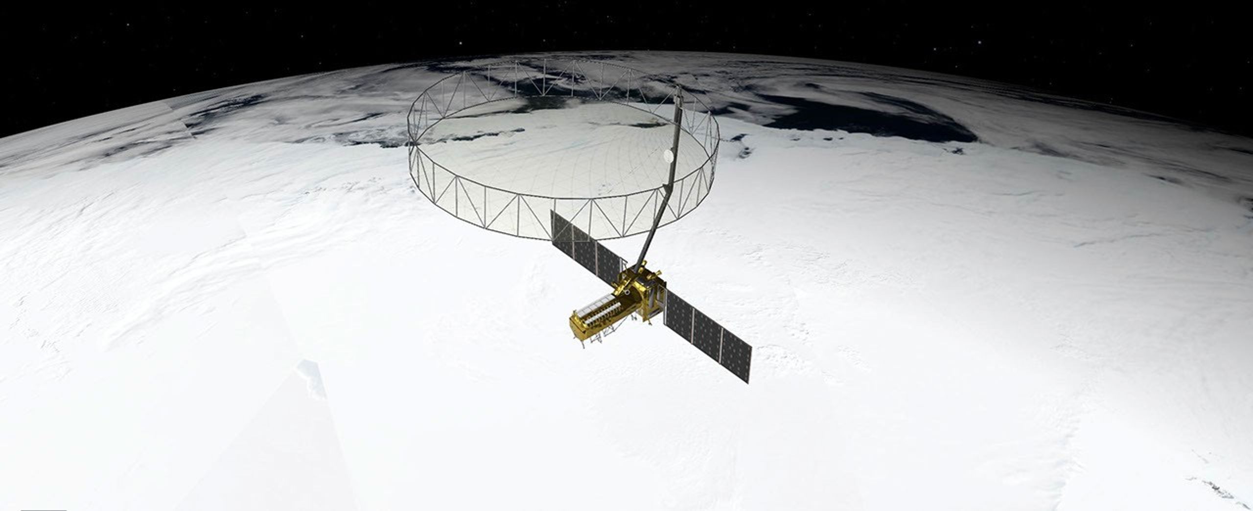 NISAR will use synthetic aperture radar to offer insights into change in Earth's solid surfaces, including the Antarctic ice sheet. The spacecraft, depicted here in an artist's concept, will launch from India.