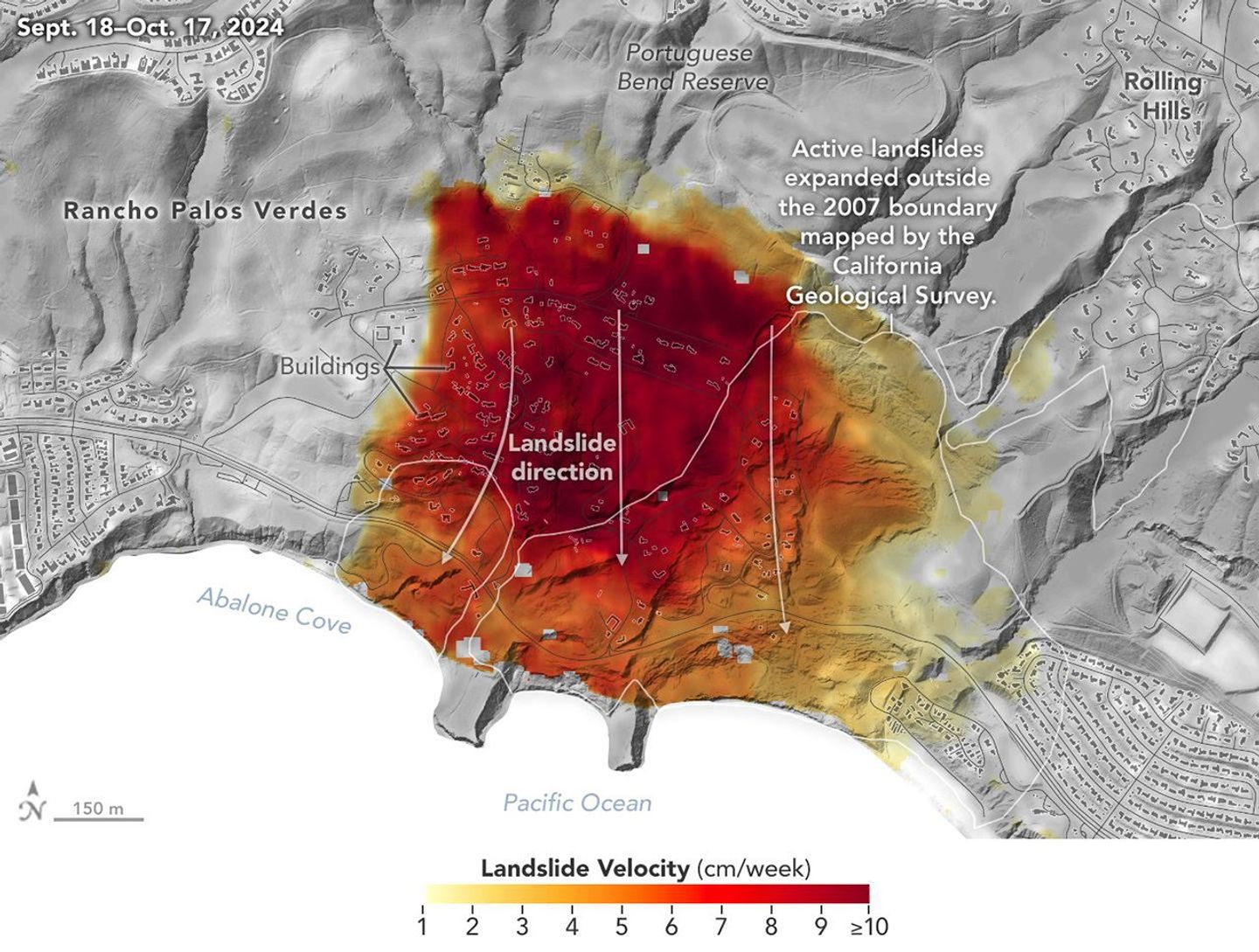 Researchers at NASA's Jet Propulsion Laboratory used data from an airborne radar to measure the movement of the slow-moving landslides on the Palos Verdes Peninsula in Los Angeles County.