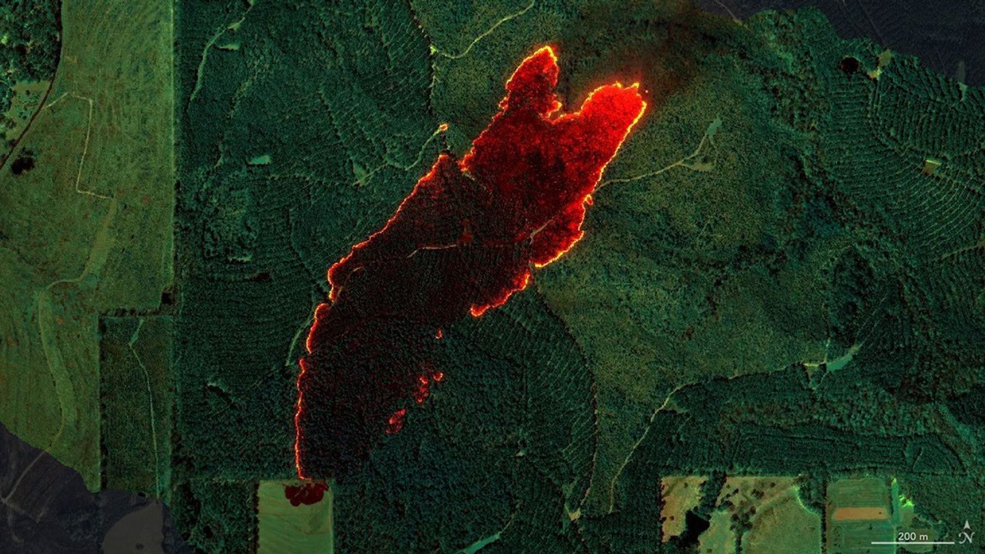 NASA's AVIRIS-3 airborne imaging spectrometer was used to map a wildfire near Castleberry, Alabama, on March 19, 2025. Within minutes, the image was transmitted to firefighters on the ground, who used it to contain the blaze.