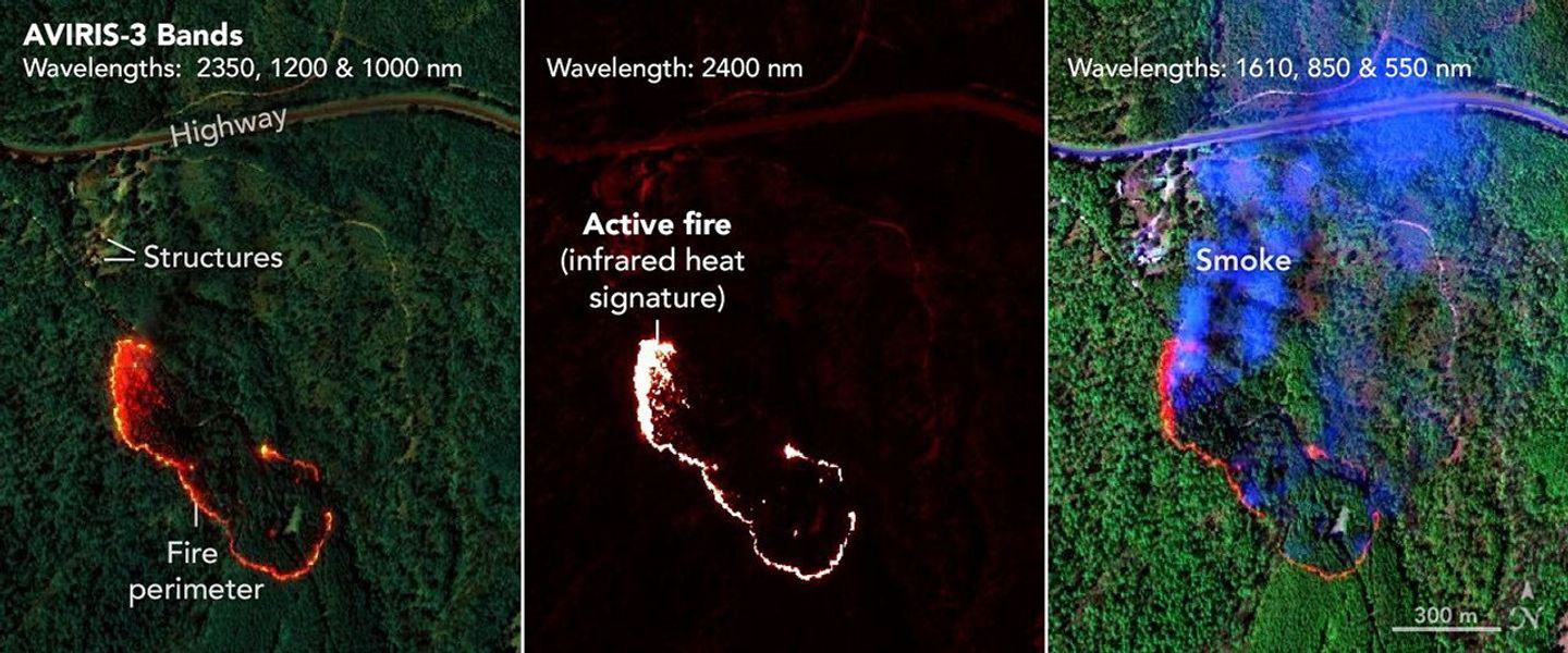 At one of the Mount Vernon, Alabama, fires, firefighters used AVIRIS-3 maps to determine where to establish fire breaks beyond the northwestern end of the fire.