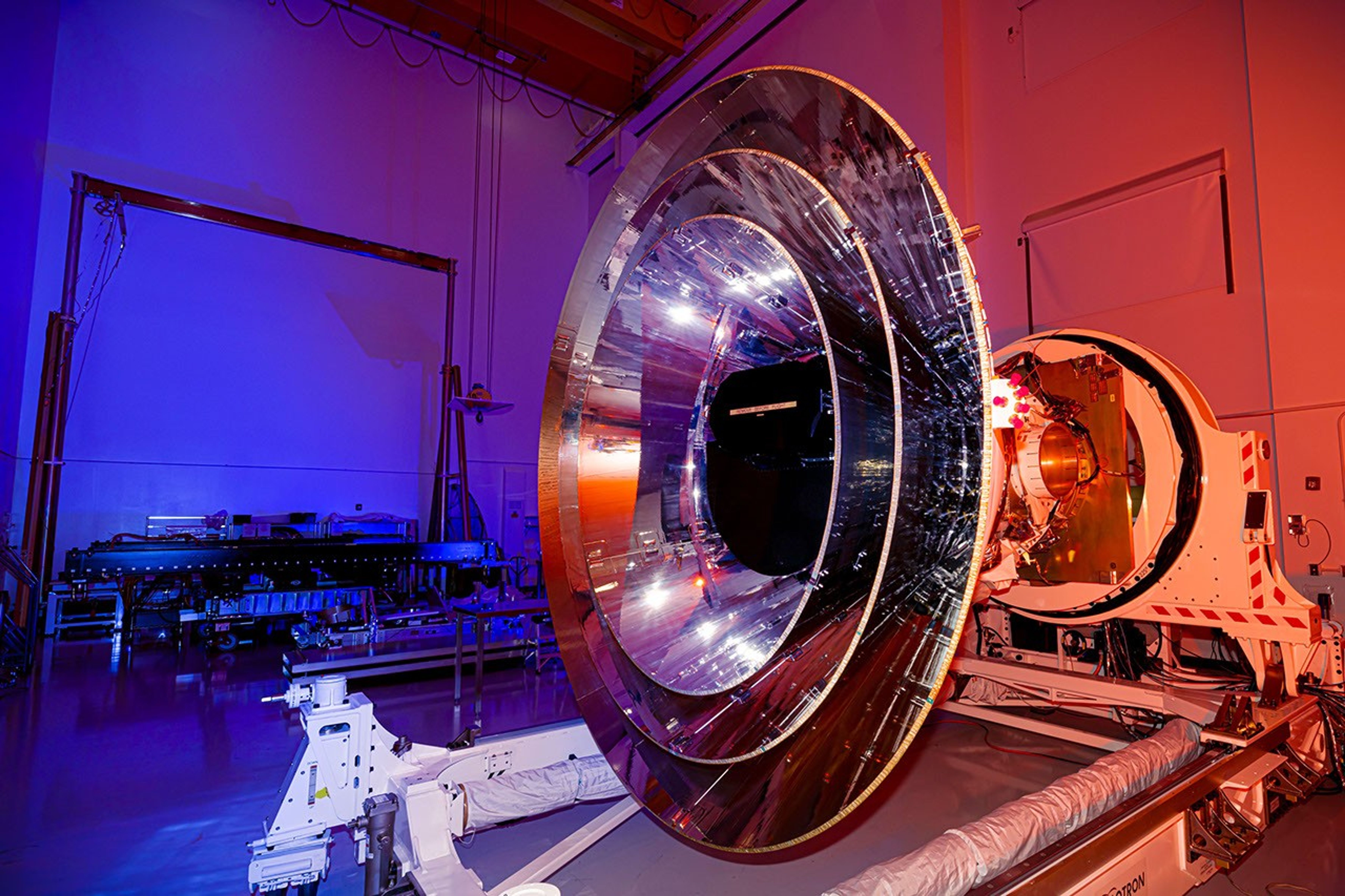 NASA's SPHEREx observatory undergoes integration and testing at BAE Systems in Boulder, Colorado, in April 2024.