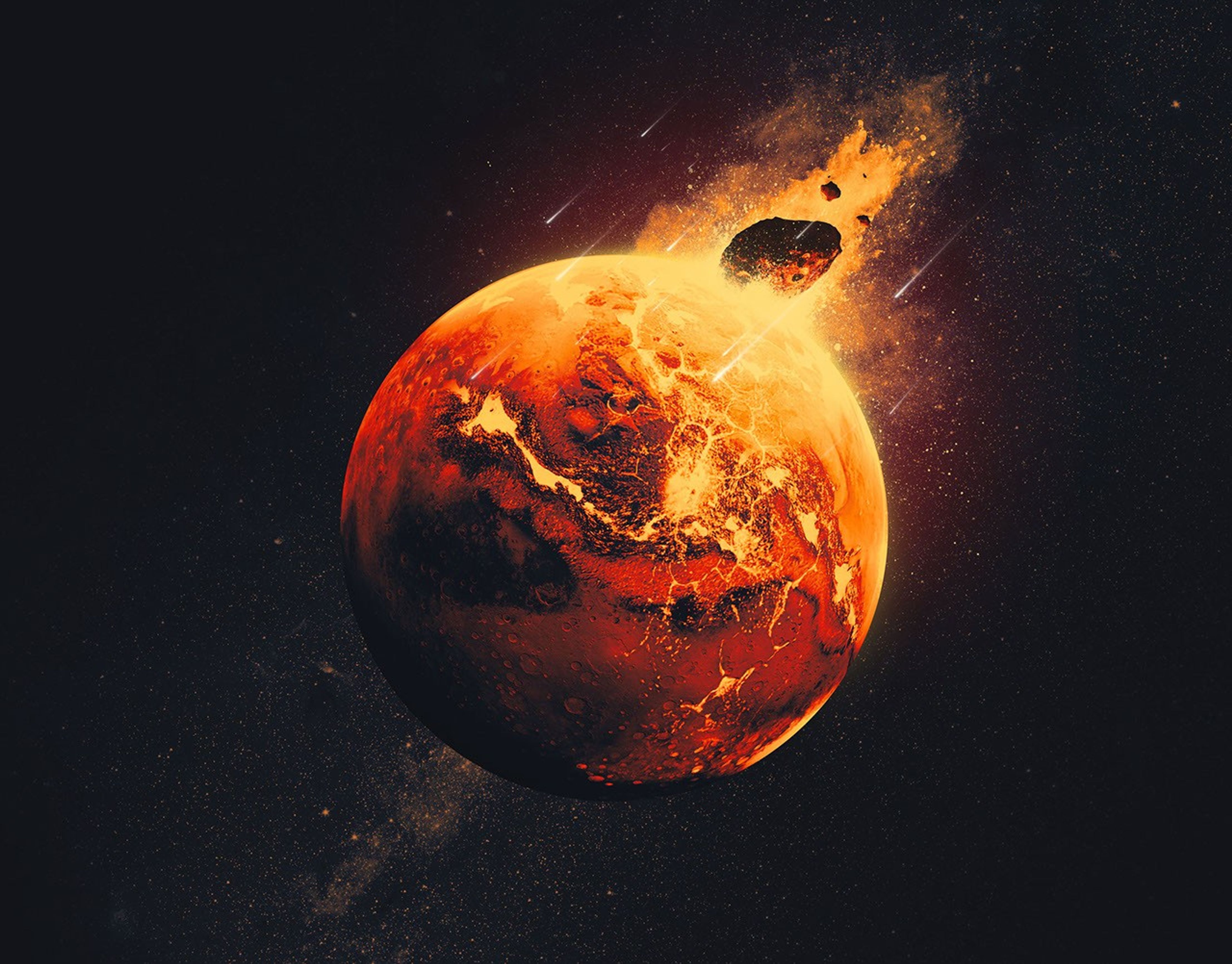 Scientists believe giant impacts occurred on Mars 4.5 billion years ago, injecting debris from the impact deep into the planet's mantle. NASA's InSight lander detected this debris before the mission's end in 2022.