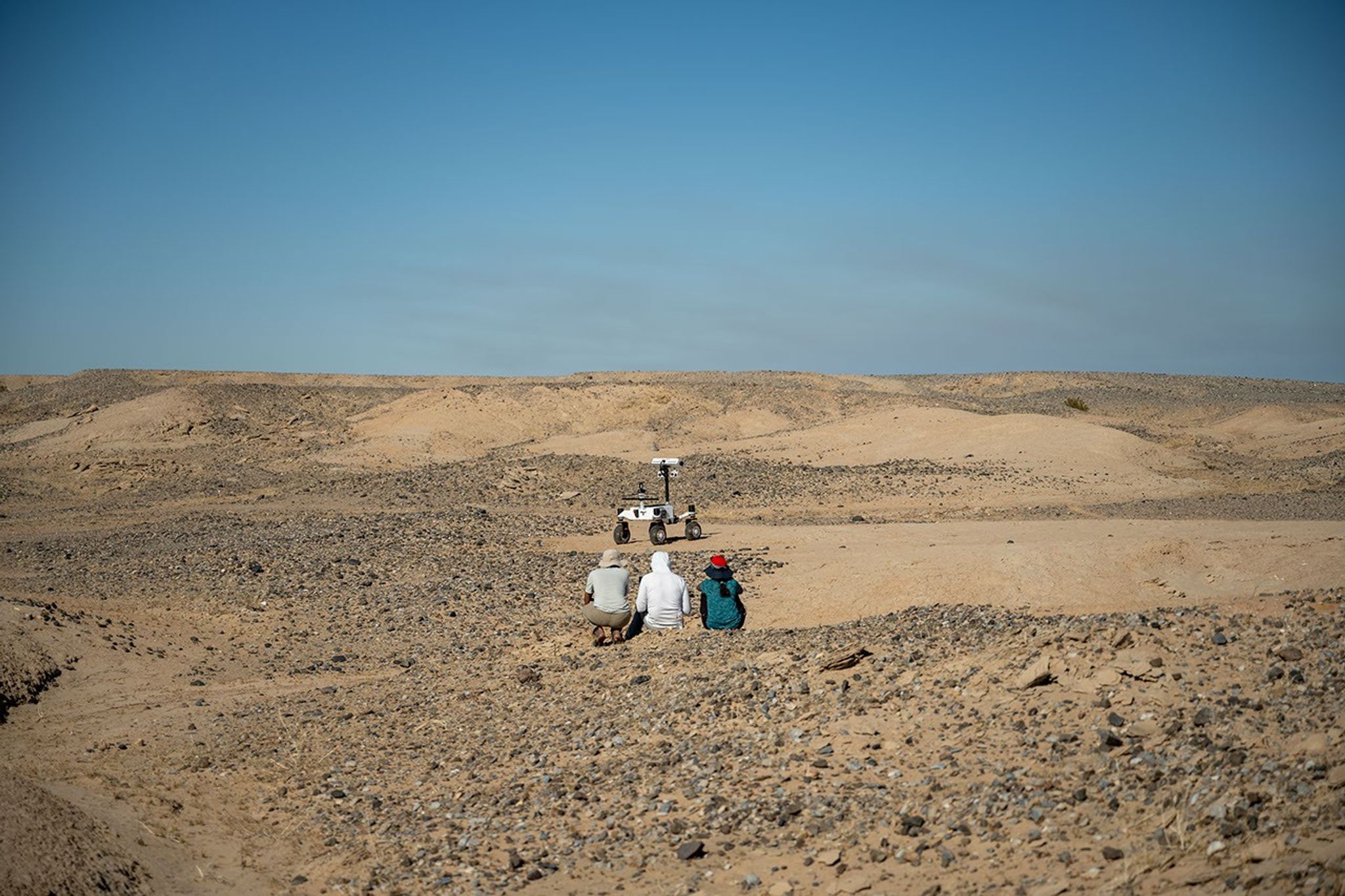 A prototype four-wheel rover developed at NASA’s Jet Propulsion Laboratory with advanced mobility and robotic autonomy capabilities trundled across the Colorado Desert near Plaster City, California, during a field test in March 2026.