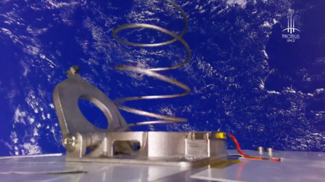 An onboard camera captured this video of the JACC spring popping out of its container as the spacecraft passed over the Pacific Ocean in low Earth orbit.