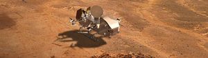 Artist's impression of NASA's Dragonfly on the surface of Saturn's moon Titan
