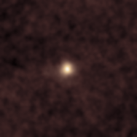 A faint, slightly yellowish point of light—Comet 3I/ATLAS—appears near the center of a grainy, brown-toned background captured by the SOHO/LASCO C3 coronagraph between October 15–26, 2025. The comet is only marginally brighter than the surrounding noise, making it difficult to distinguish.