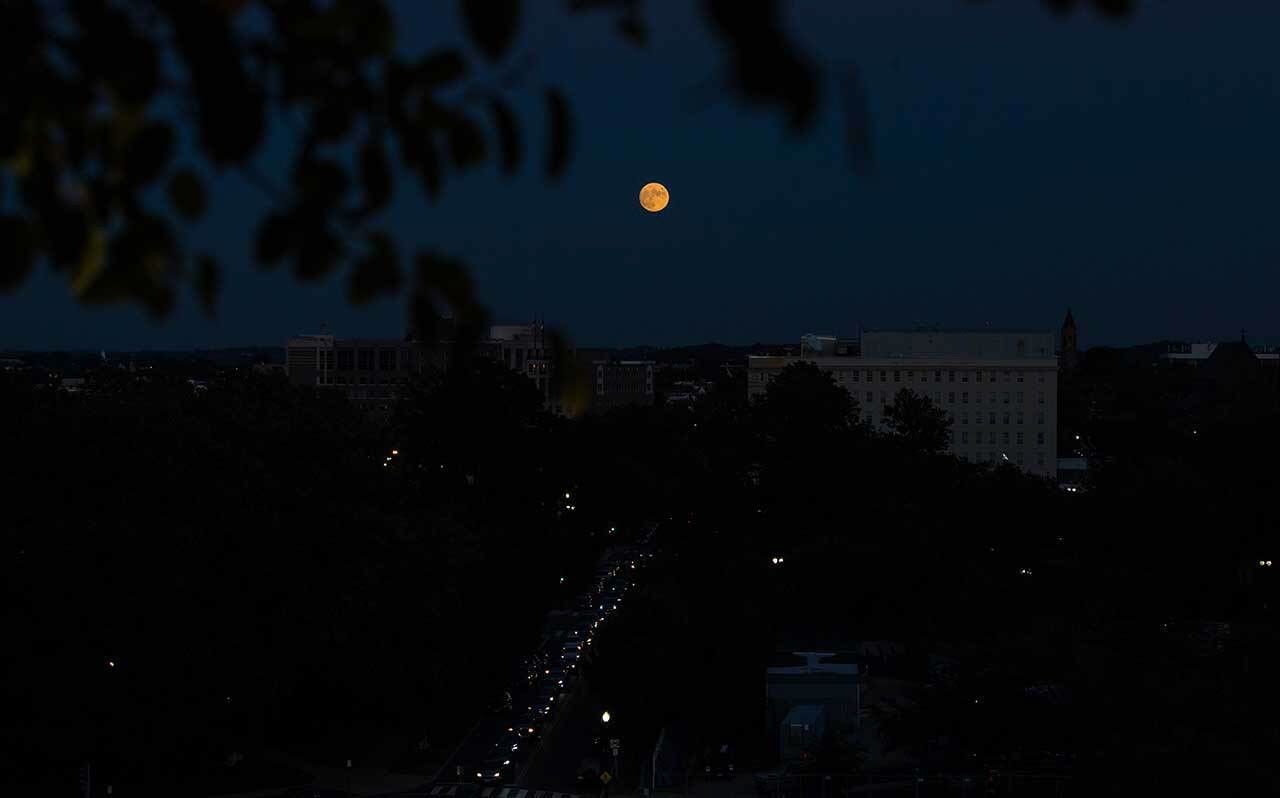 Moon rising over America's Square in Washington