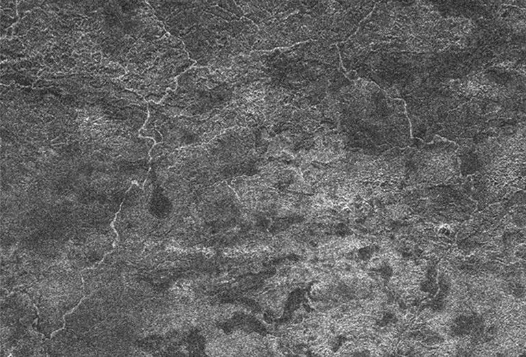 A network of river channels is located atop Xanadu, the continent-sized region on Saturn's moon Titan. This radar image was captured by the Cassini Radar Mapper on April 30, 2006.