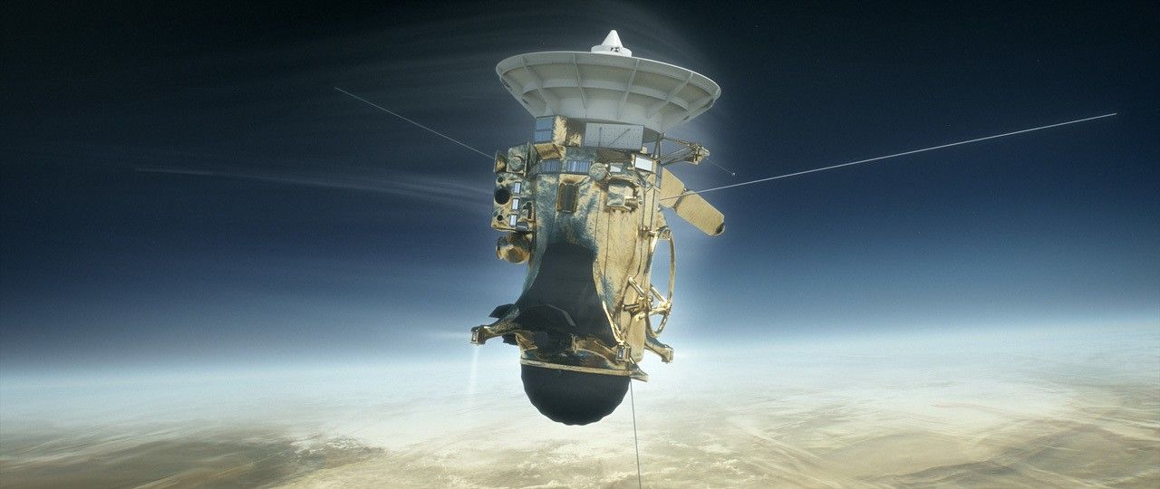 Artist's deception of Cassini and Saturn's atmosphere