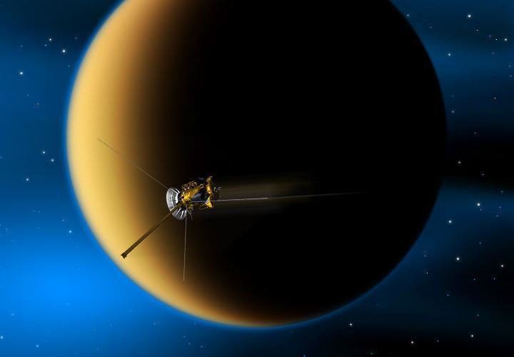 Illustration of Cassini at Saturn.