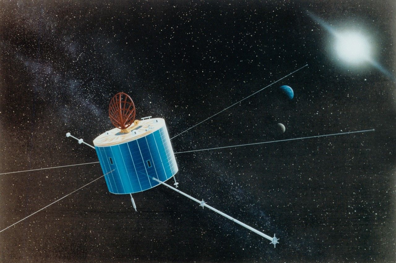 Spacecraft far from Earth, Moon and Sun.