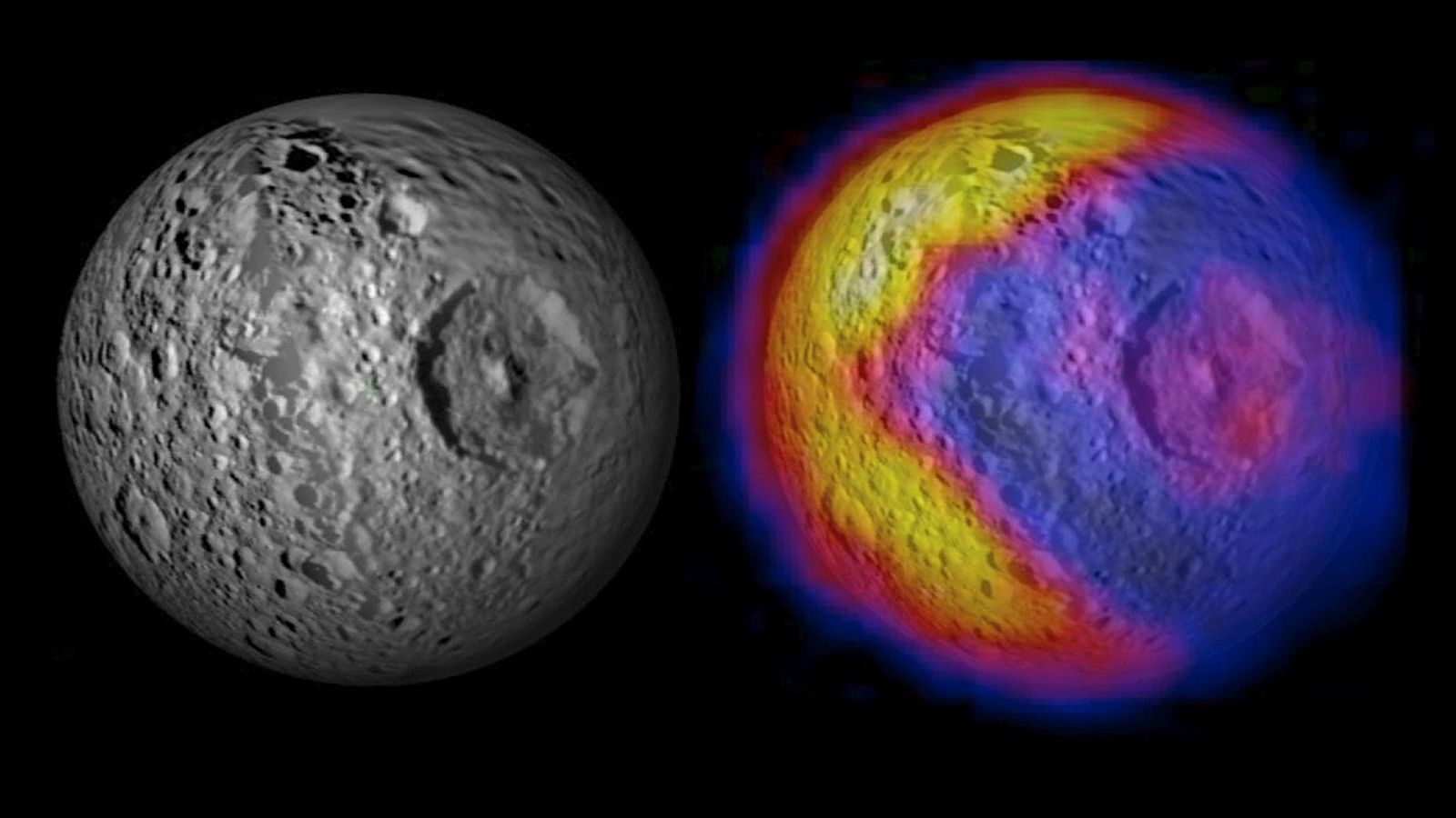 Color and black and white contrasting images showing heat data.