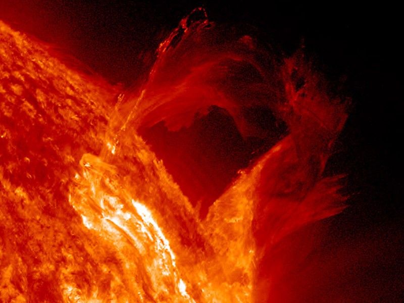 Above the Sun’s surface are its thin chromosphere and the huge corona (crown). This is where we see features such as solar prominences, flares, and coronal mass ejections. The latter two are giant explosions of energy and particles that can reach Earth.