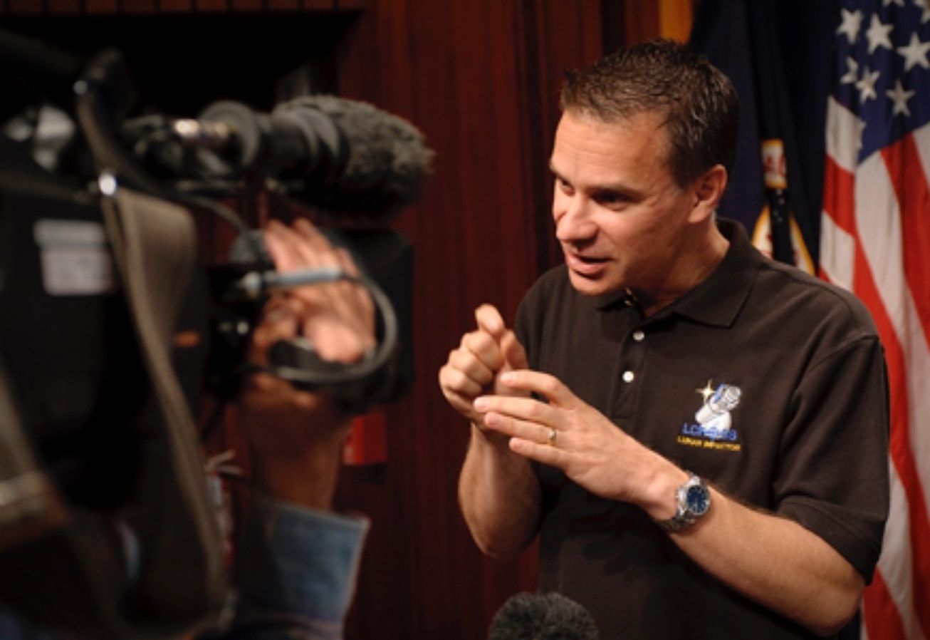 Daniel Andrews is giving an interview to a camera crew.