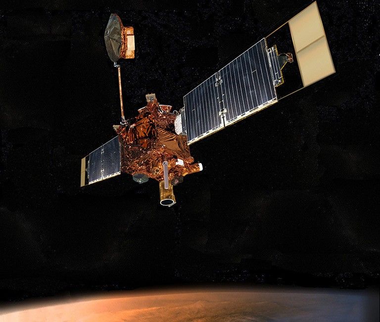 Illustration of spacecraft over Mars.