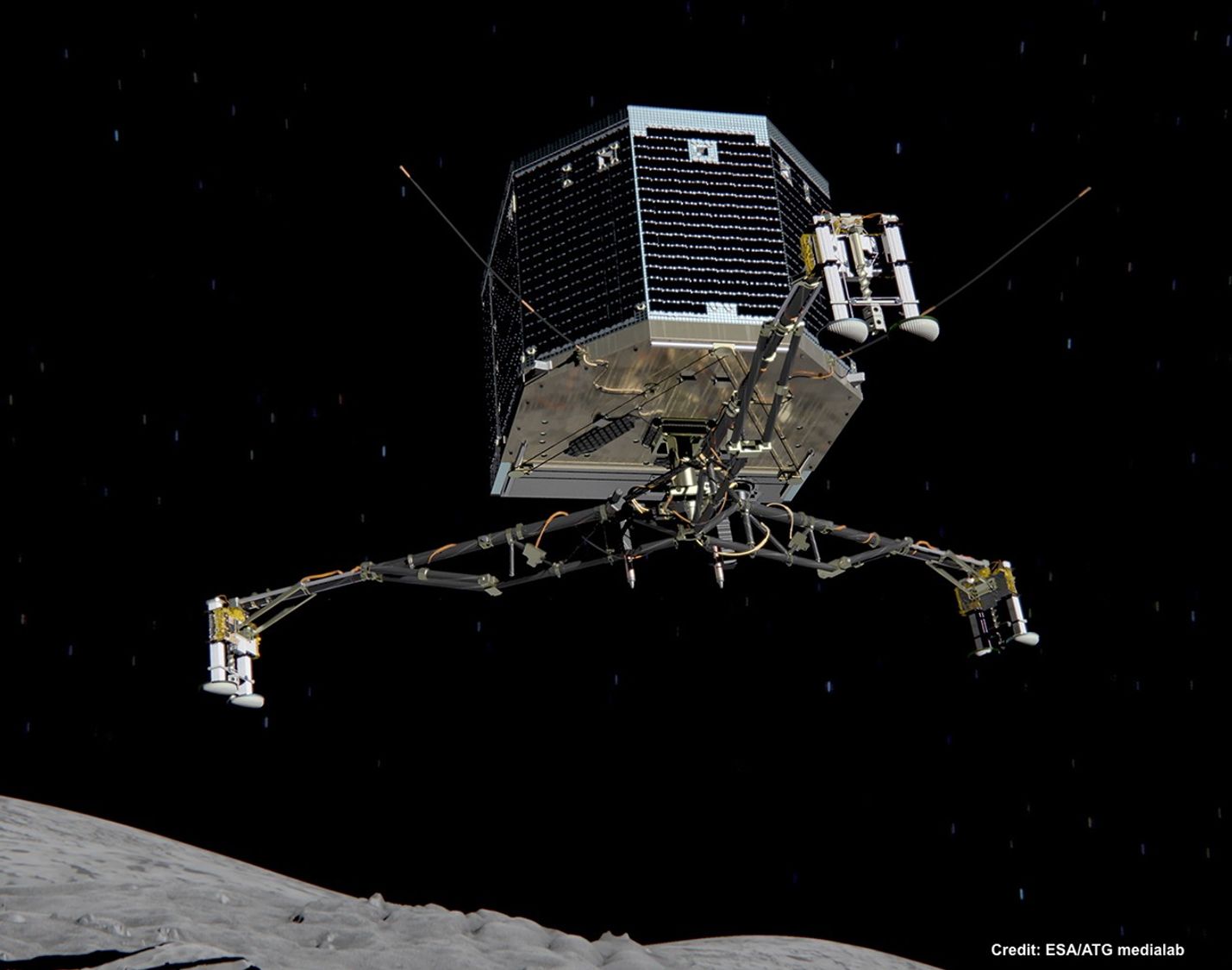Lander approaching comet.