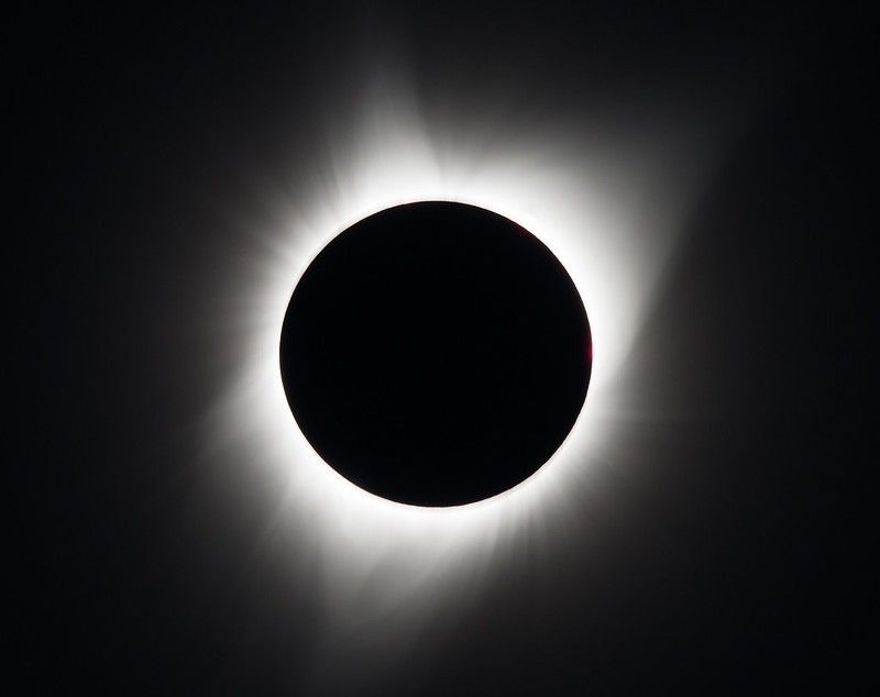 A total solar eclipse is seen on Monday, Aug. 21, 2017 above Madras, Oregon.