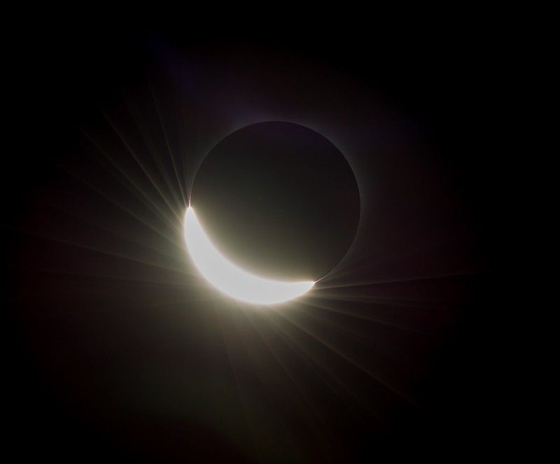 The last glimmer of the sun is seen as the Moon makes its final move over the sun during the total solar eclipse on Monday, Aug. 21, 2017 above Madras, Oregon.