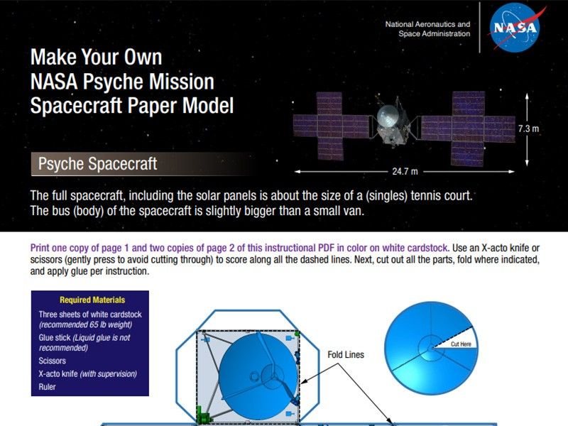 Instructions and materials for making your own paper model of the Psyche spacecraft.
