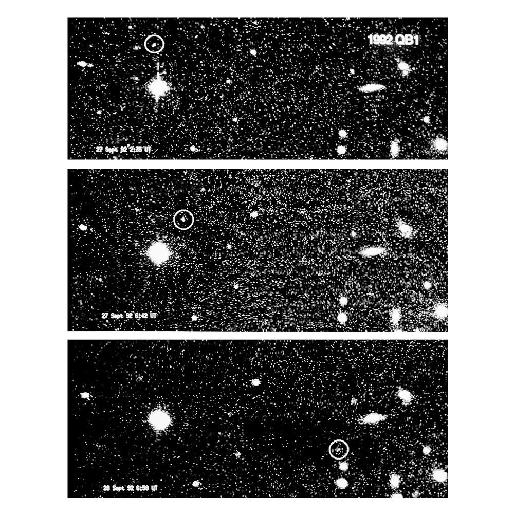 The first Kuiper Belt Object -- 1992 QB1 -- was discovered in 1992 by American astronomers David Jewitt and Janet Luu using the 2.2-m telescope at Mauna Kea in Hawaii.