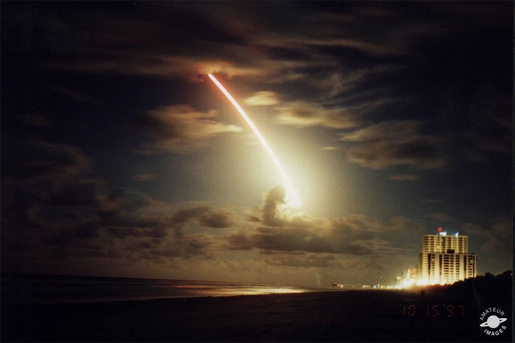 Color image showing arc of Cassini's launch