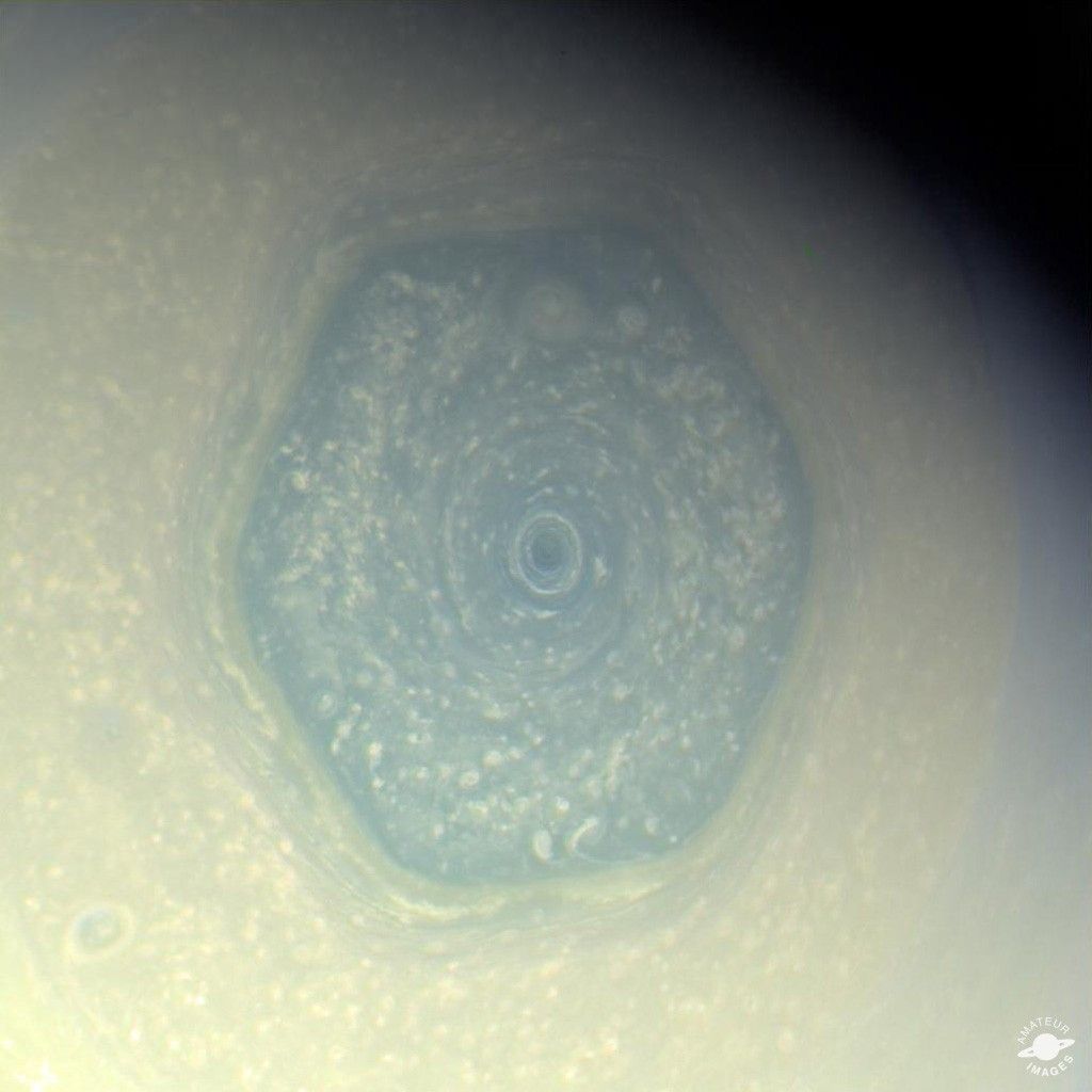 
			Saturn's Hexagon by Val Klavans - NASA Science			