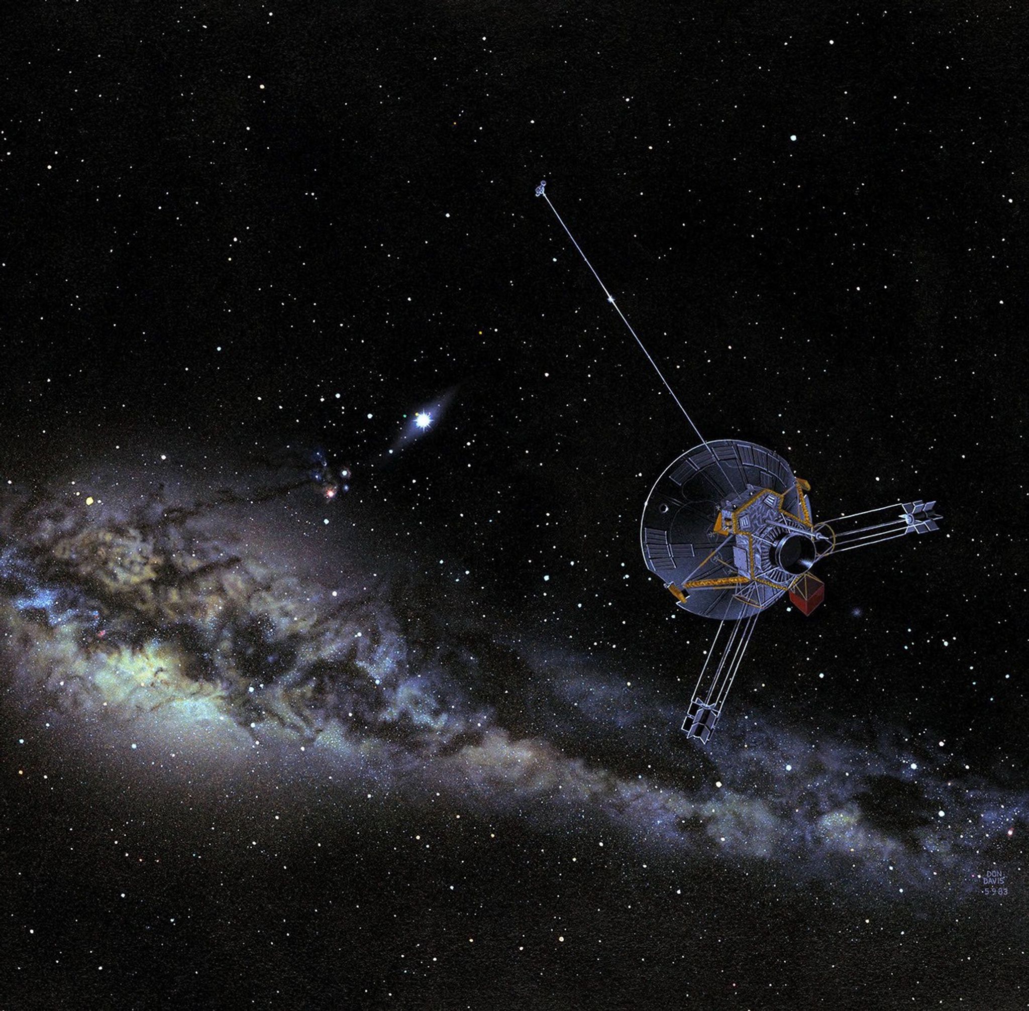 Illustration of spacecraft with Milky Way in the background.
