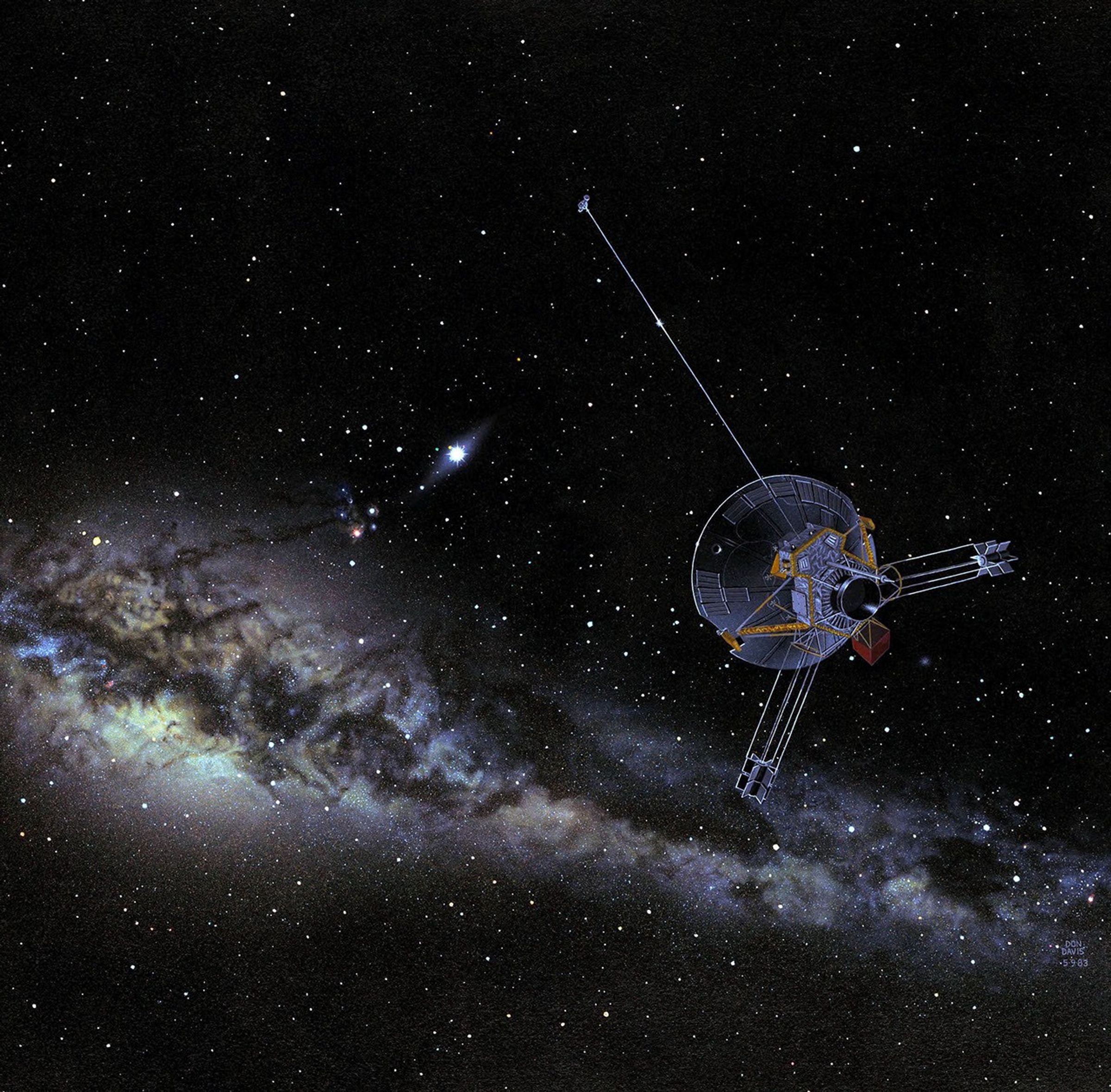Illustration of spacecraft with Milky Way in the background.