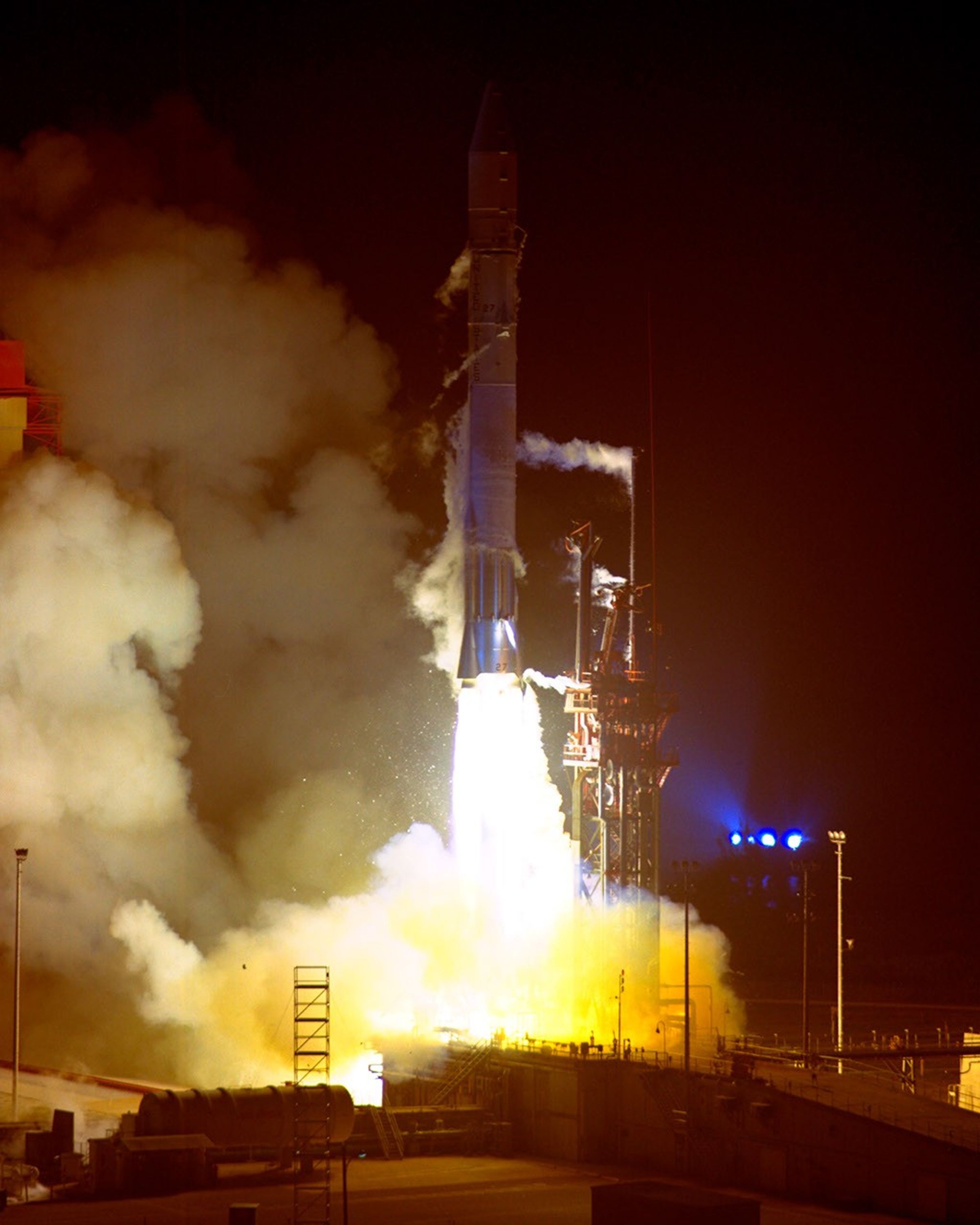 Rocket launching at night.
