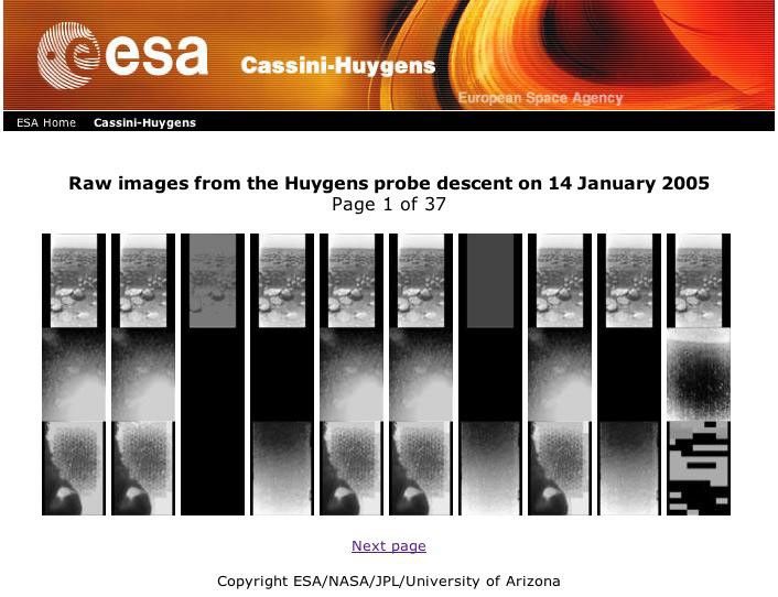 Screenshot of ESA raw image gallery.