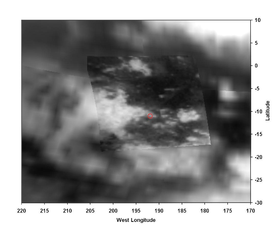 black and white image showing Huygens landing area