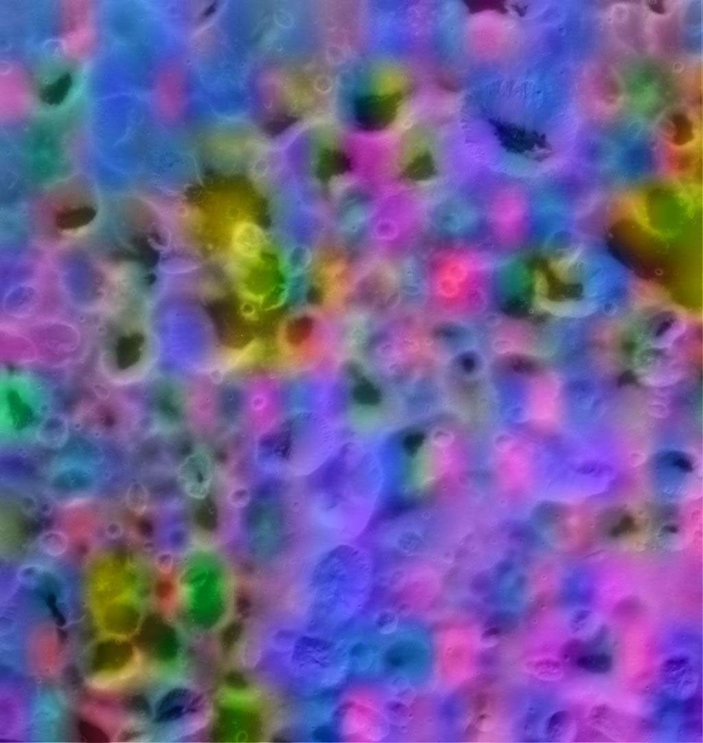 A color map of the composition of a portion of Saturn's moon Hyperion's surface about 75 kilometers (45 miles) on a side