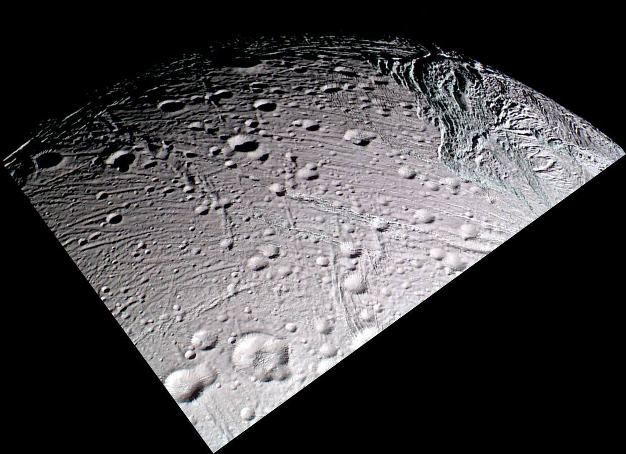 False-color Cassini mosaic of the surface Enceladus