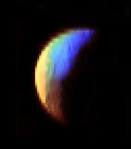 Fuzzy color image shows surface composition of Iapetus.