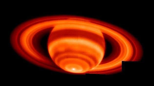 Mosaic of the sharpest image of Saturn's temperature emissions taken from the ground