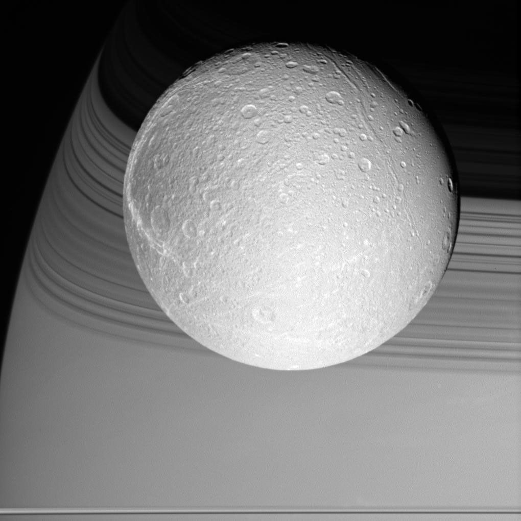 Dione with Saturn in the background