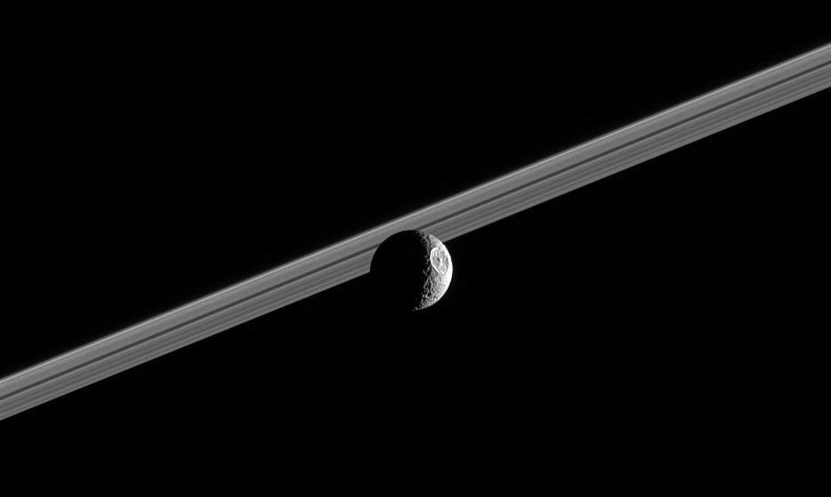 Mimas and a portion of Saturn's rings