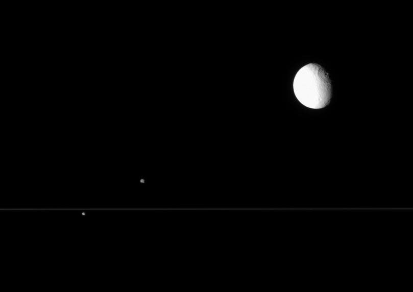 Saturn's rings, Tethys, Epimetheus and Pandora