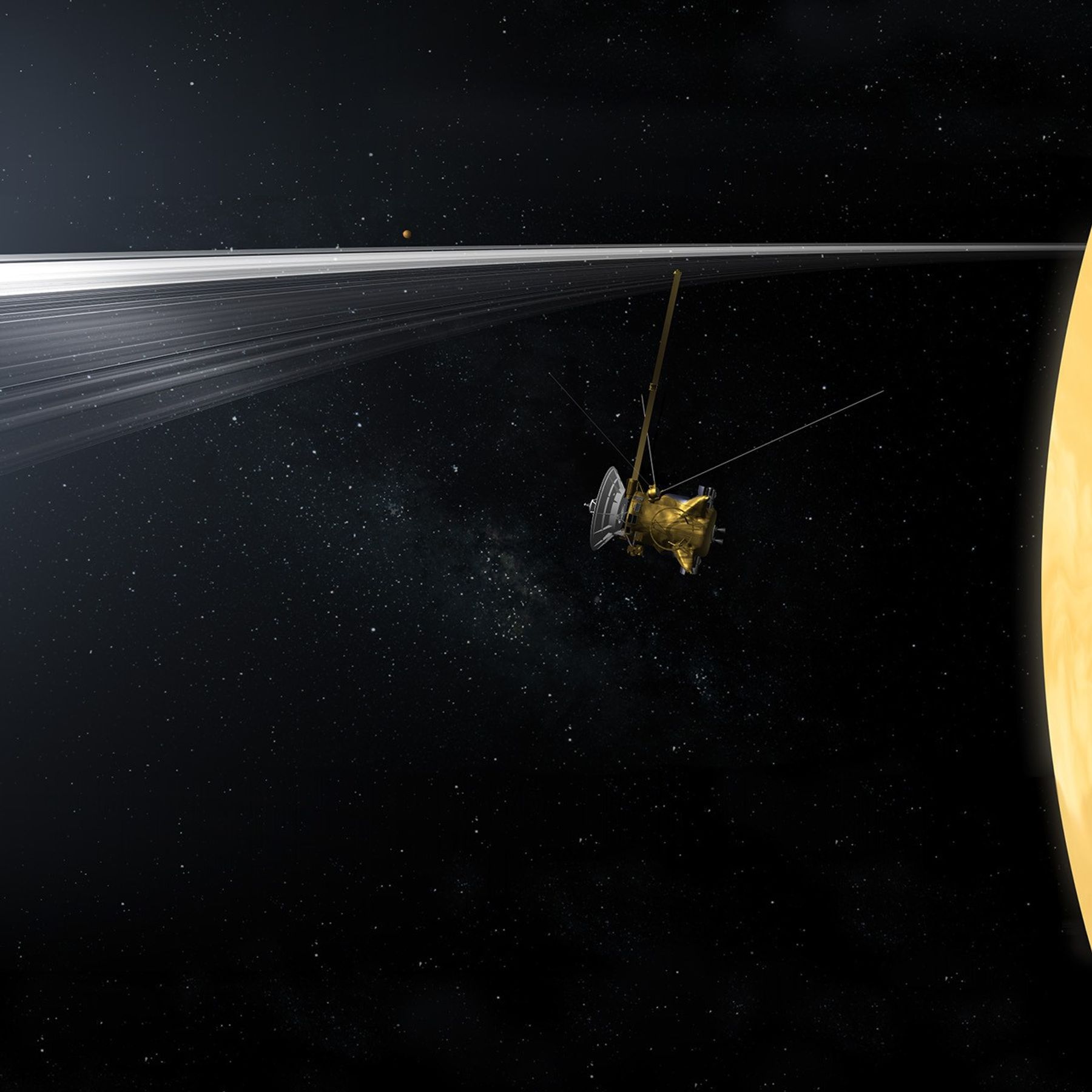 Illustration of spacecraft at Saturn.
