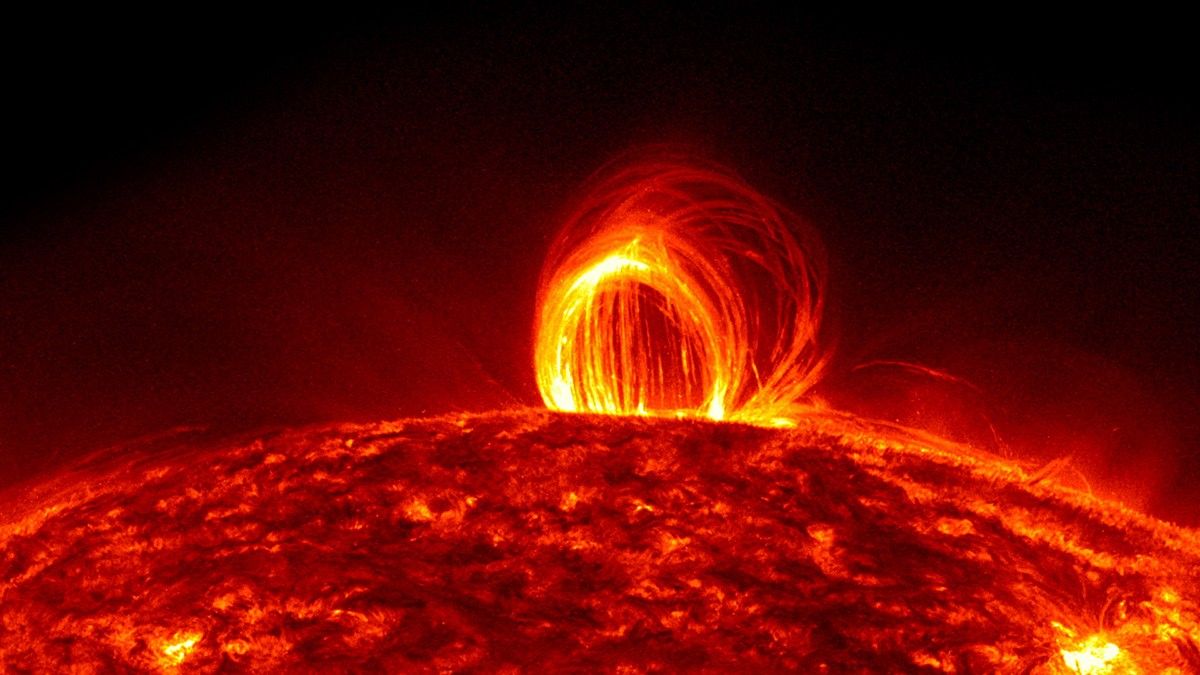Image of plasma downpour on the sun