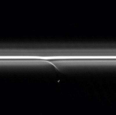 Prometheus slowly collides with the diffuse inner edge of Saturn's F ring