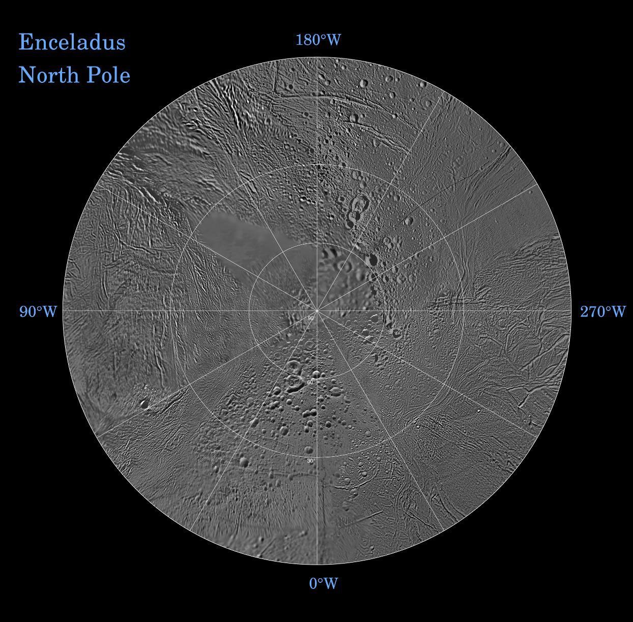 The northern hemisphere of Enceladus