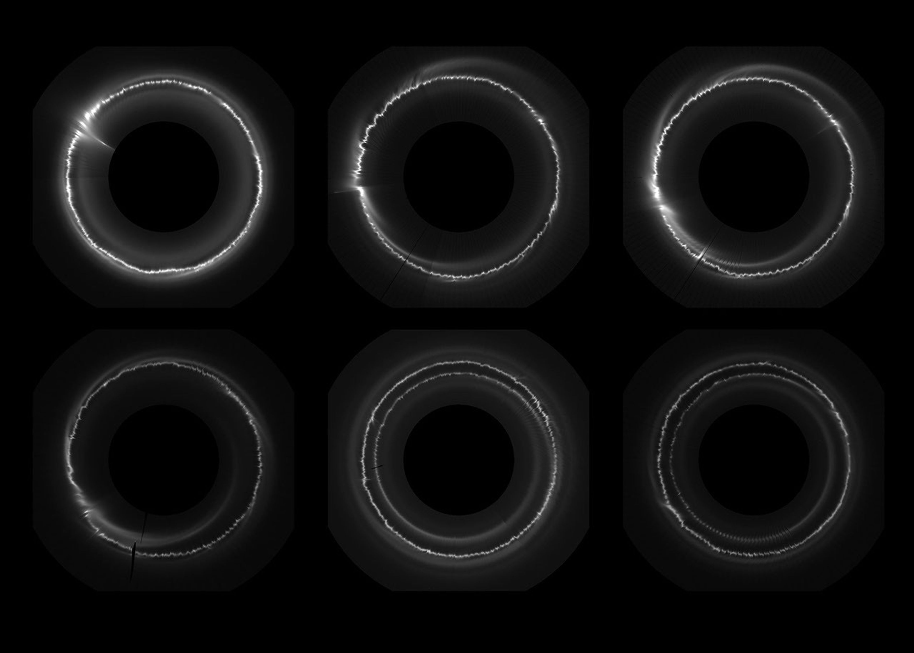 Six Cassini images of Saturn’s F ring