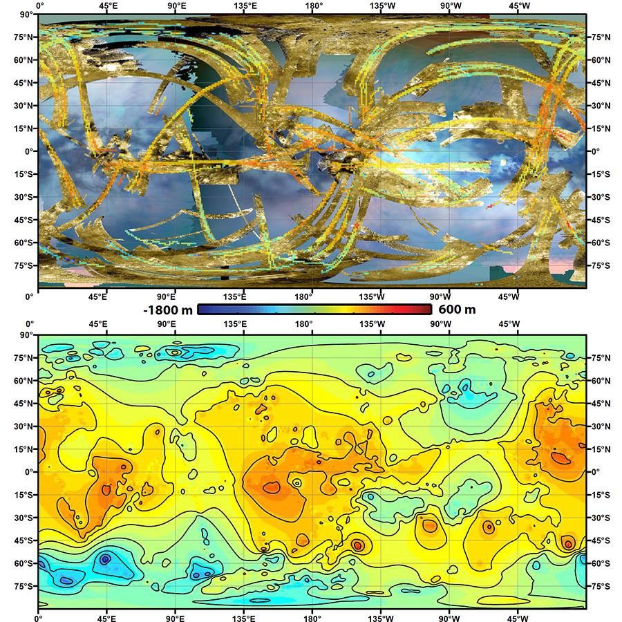 Global, topographic map of Saturn's moon Titan